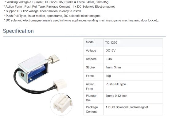U1054s-2-001 Cerradura electromagnética / Solenoide / Accesorios de gabinete de cerradura inteligente / Solenoide de empuje-tirón